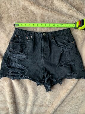 Zara Black Ripped High-Waist Denim Cutoff Shorts